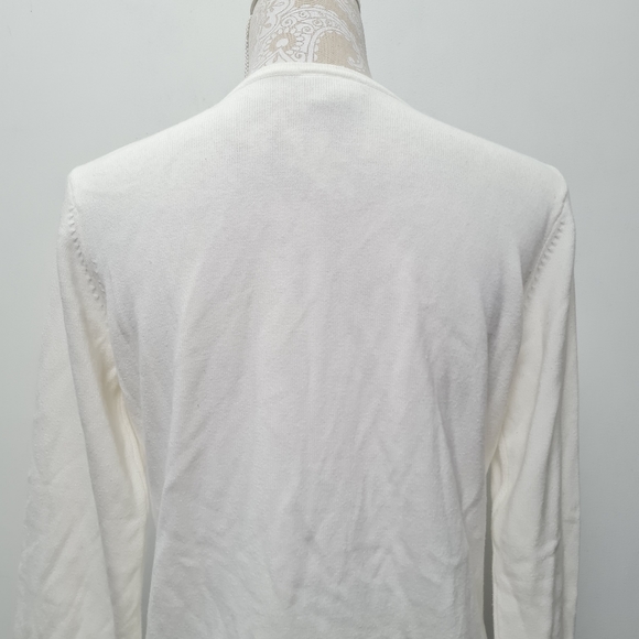 Crystal-Kobe Women's White Sweater Cardigan Pink Flower Embroidery Petite M - Picture 9 of 16